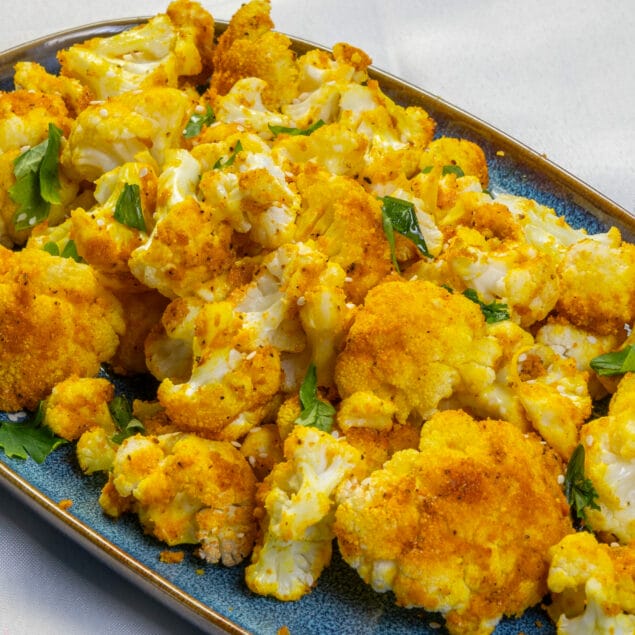 Easy Turmeric Roasted Cauliflower featured image diagonal view