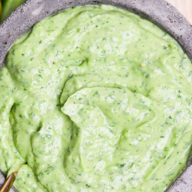 Green goddess dressing above shot