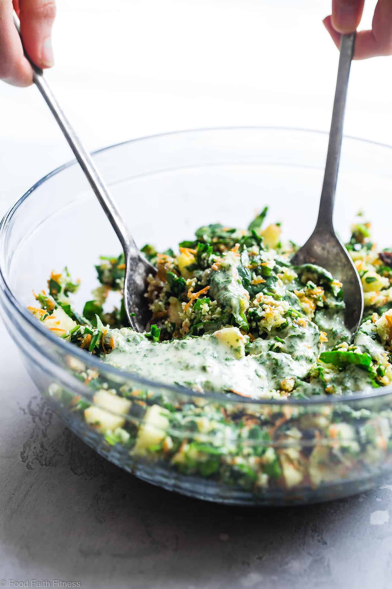 Moroccan Grated Raw Cauliflower Detox Salad - This easy cauliflower salad recipe is a gluten/grain/dairy/sugar free salad with sweet and spicy, bold flavor! Paleo, vegan and whole30 compliant and perfect for meal prep! | Foodfaithfitness.com | @FoodfaithFit